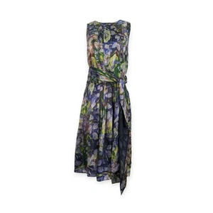 Vestido y chal WORTH talla 8 100 % seda azul púrpura arte floral sin mangas - Imagen 1 de 13