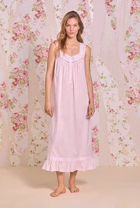 Nwt Eileen West Rose Pink EMBROIDERED 100% Cotton Lawn Long Ballet Nightgown S - Picture 1 of 8