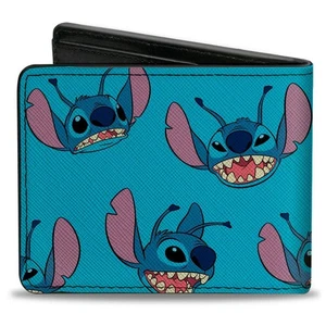 Lilo and Stitch Expressions Scattered Dark Blue Bifold Wallet Buckle Down - Picture 1 of 1