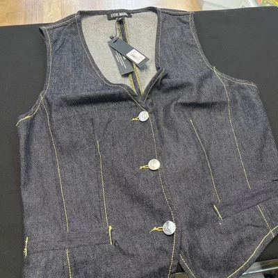 Steve Madden Chaleco Índigo Oscuro Denim Mediano Mujer Nuevo Botón Claro BP104610 Foto 1 de 4