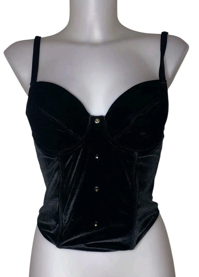 Vtg 90s Victoria’s Secret Sz XS Womens Black Velvet Witchy Grunge Cami Tank Top - Image 1 of 4