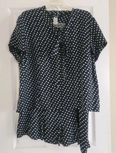 Jones New York due pezzi camicia gonna seta geometrica nera 16W balza plissettata - Foto 1 di 11