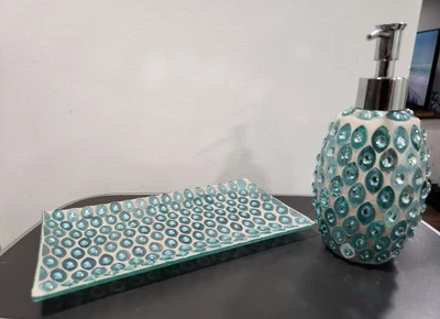 Accesorios de baño de vidrio usados en excelente estado/1 bandeja de tocador y 1 dispensador de jabón (2 artículos en total) Foto 1 de 2