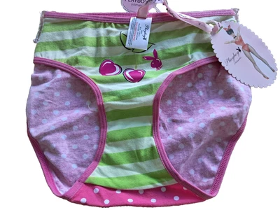 Playboy Intimates Sexy Panties Cherry Logo Briefs Pink/Green Polka Dot UK 12 - Image 1 of 2