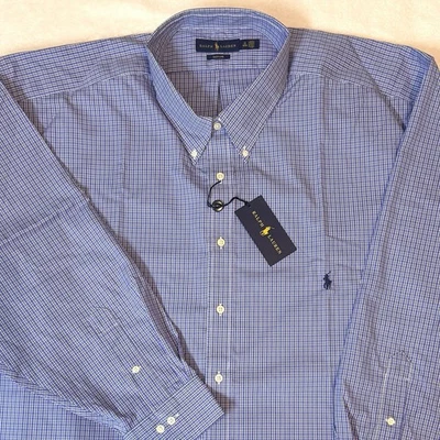 NEW Ralph Lauren Blue Plaid Easy Care Dress Shirt Men’s Size 4XLT , 21 -36/37 - Image 1 of 4
