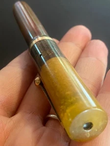 Antique 1920s Sheaffer Lifetime Flat-Top Fountain Pen Amber Marbled 14K Gold Nib - Picture 1 of 24