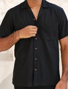 NWT New Kenny Flowers MYKONOS Men’s Black 100% Linen Camp Collar S/S Shirt Sz XL - Picture 1 of 12