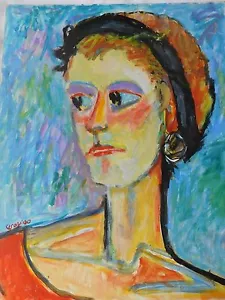 Retrato de colección cabello de jengibre niña colorista expresionista pintura acrílica a bordo - Imagen 1 de 5