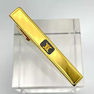 CELINE Tie Clasp Gold Tone Black 1.97in Triomphe Cool #A1542 - Picture 1 of 10
