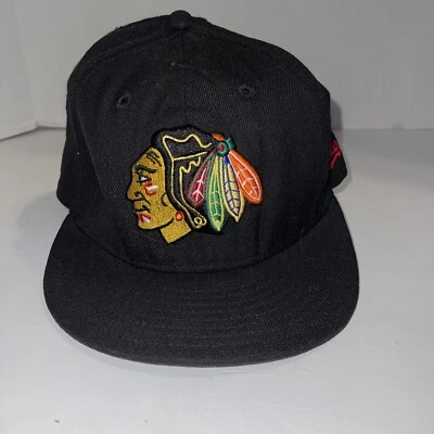 New Era Chicago Blackhawks 59 Fifty Fitted Black Hat NHL 7 1/8 100% Wool - Image 1 of 4