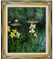 Framed,  Monet Yellow Irises Repro, Quality Hand Painted Oil Painting 20x24in