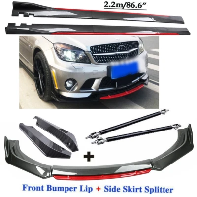 Carbon Fiber Front Bumper Lip Spoiler + Side Skirt Rear For Mercedes-Benz C Foto 1 de 4