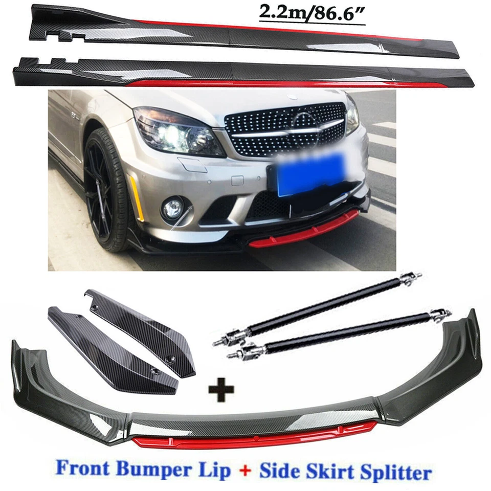 Carbon Fiber Front Bumper Lip Spoiler + Side Skirt Rear For Mercedes-Benz C - Изображение 1 из 4