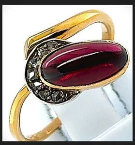 14K 585 Rose Gold Ring RS 50 0,042 Ct Diamond Garnet neuw Art Deco Jugendstil - Bild 1 von 24