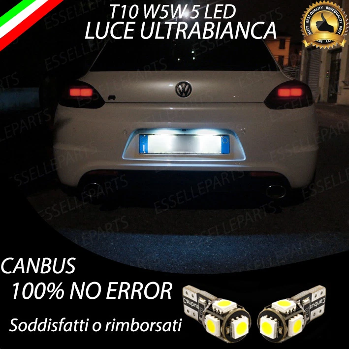 COPPIA LUCI TARGA 5 LED VW SCIROCCO T10 W5W CANBUS 100% NO ERROR 6000K BIANCO - Immagine 1 di 1