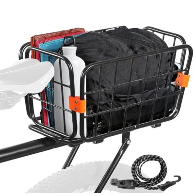 Rear Bike Rack with Basket Bungee Cord Aluminum Alloy Adjustable Foldable Basket - Image 1 of 4