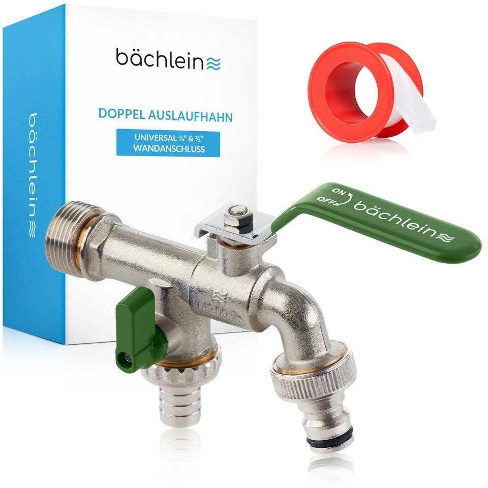 Bächlein Doppel Wasserhahn Garten - 1/2, 3/4 oder 1 Zoll Anschluss - Kugelhahn - Bild 1 von 1