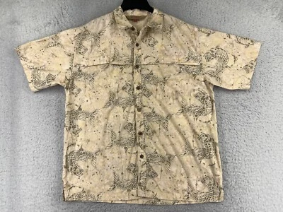 Рубашка Altamont взрослая большая бежевая желтая с рыбным принтом на пуговицах гавайская - Изображение 1 из 4