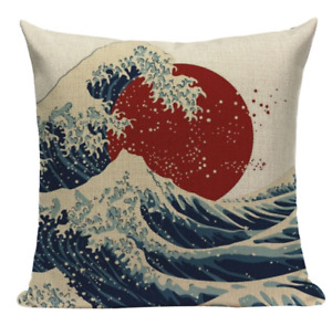 Red Sun Ocean Waves JP5 Cushion Pillow Cover Japanese Painting Oriental Japan