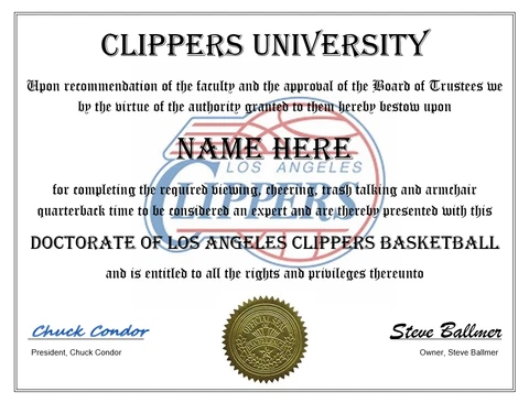 LA LOS ANGELES CLIPPERS PERSONALIZED FAN DIPLOMA, GREAT GIFT Cover