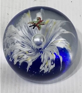 vtg Shirley Elford signed art glass PAPERWEIGHT studio blue green flower Canada - Picture 1 of 6