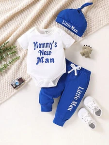 Baby Boys Cute Letter Print Hooded Bodysuit With Pants, Spring/Summer - Picture 1 of 14
