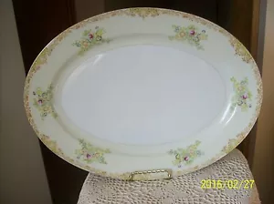 Royal Derby Vintage Oblong large Serving Platter Tan & Green Border Floral Spray - Picture 1 of 10