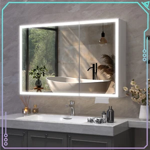 Modern Wall Mounted Mirror Cabinet LED Lights Mirror Cabinet 5 Storage Bathroom - Picture 1 of 10