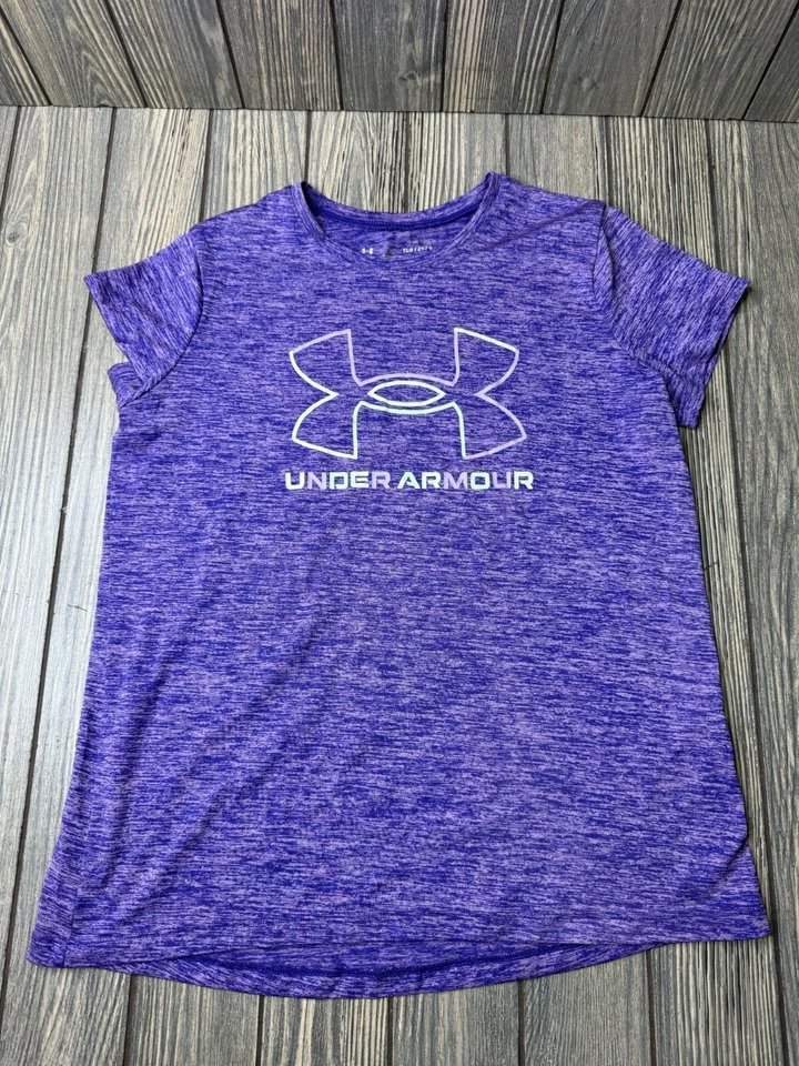 Under Armour Youth Large Purple Short Sleeve Heathered Logo T-Shirt - Image 1 of 3