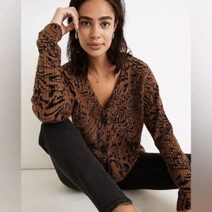 NWT Madewell Tigerized Cameron Ribbed Cardigan Sweater in Coziest Yarn Sz XS - Picture 1 of 16