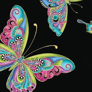 Benartex Ann Lauer Alluring Butterflies Large Butterfly Allover in Black Fabric - Picture 1 of 3
