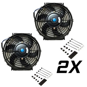 2x 10″ inch Universal Slim Fan Push Pull Electric Radiator Cooling 12V+Mount Kit - Picture 1 of 2