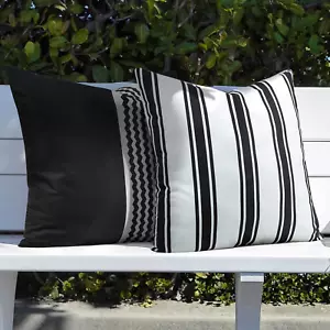 Pack of 2 Outdoor Waterpoof Throw Pillow Covers Geometric Stripes Square Garden - Picture 1 of 6