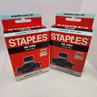 Staples 2 Ink Roller Lot for Casio 320 +Canon & Sharp Calculators Blk & Red New - Image 1 of 4