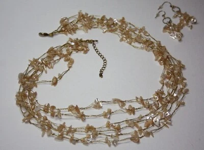 Rare Lucas Lameth Sterling Silver Floating MOP Chip Necklace & Earrings [072GRA] - Image 1 of 4
