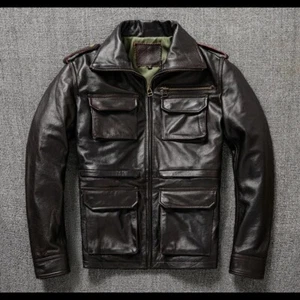 Men Classic Brown genuine Lambskin leather jacket outdoor leather coat - Picture 1 of 4