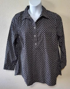 TALBOTS Plus Women's Long Sleeve 16W Buttons Collar Cotton Non-Iron Black/White - Picture 1 of 13