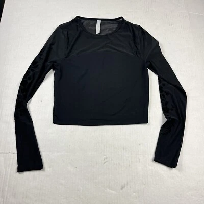 Camisa Athleta Para Mujer Powervita Deportiva Recortada Top Negra Rosa Malla Manga Larga XS Foto 1 de 4