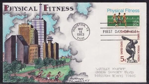 SCOTT 2043 PHYSICAL FITNESS DOROTHY KNAPP HAND PAINTED FIRST DAY COVER FDC COMBO - Picture 1 of 2