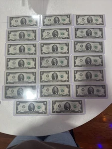 Assortment Of 39 Two Dollar Bills In Plastic Sleeve - Picture 1 of 10