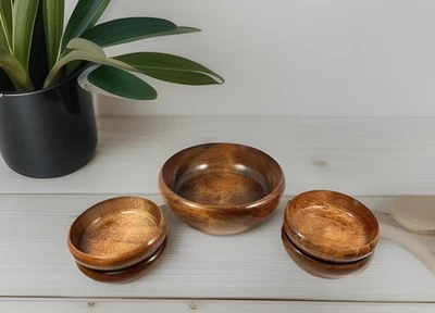 Sopa de salada de madeira Japão arroz cereais sobremesa vintage 4 tigelas, 1 tigela grande conjunto 5 - Imagem 1 de 4