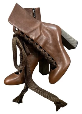 CHLOE  Harper  Lace Up Leather Round Toe Zip Mid Calf Ankle Boots, Brown 38.5 - Image 1 of 4