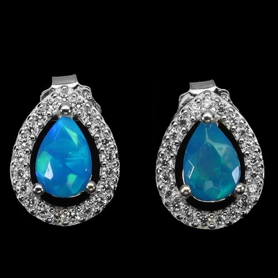 Pendientes de plata esterlina Black Friday ópalo azul pera 6x4 mm joyería gema natural Foto 1 de 4
