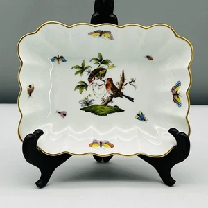 Plato de caramelo Herend Rothschild Bird 7738 RO NUT BOWL 1961 7" RECTANGULAR insectos como nuevo - Imagen 1 de 24