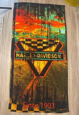 "Toalla de playa Harley Davidson Racing a rayas toalla de baño 28" x 55""" Foto 1 de 4