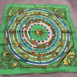 Hermes Carre 45 Dies et Hore Astrology Silk Scarf Green W/Tags Box Used. - Picture 1 of 5