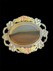 Black Hills Gold Sterling Silver Polished Agate Brooch Pin 925 - Picture 1 of 5