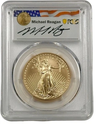 2022 W $50 Burnished American Eagle Gold 1 oz Reagan Signed PCGS SP 70 FDOI - Image 1 of 2