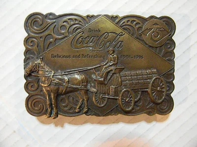 1 COCA-COLA 75TH ANNIVERSARY 1901-1976 BERGAMOT BELT BUCKLE & BOTTLE OPENER L@@K - Image 1 of 4