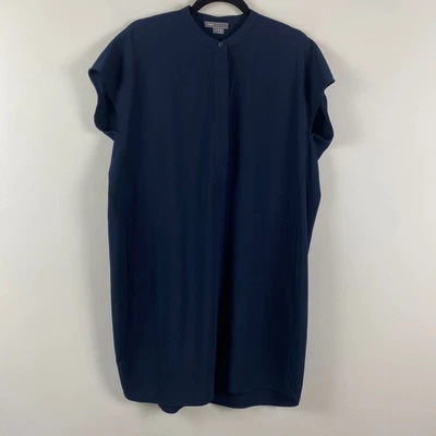 Vince Shift Dress Size Large Blue Pockets Stretch Short Sleeve Hi Low Hem - Image 1 of 4